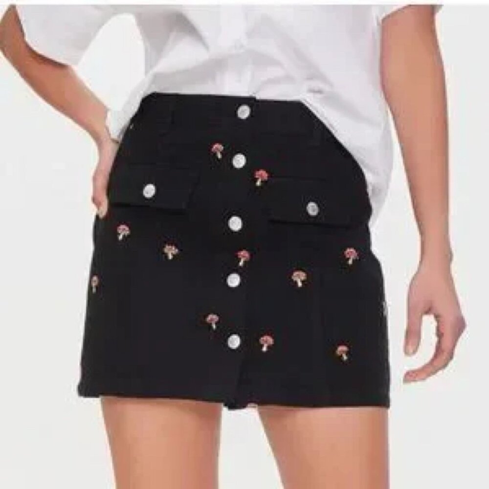 Forever 21 Mushroom Denim Mini Skirt Black M Y2K